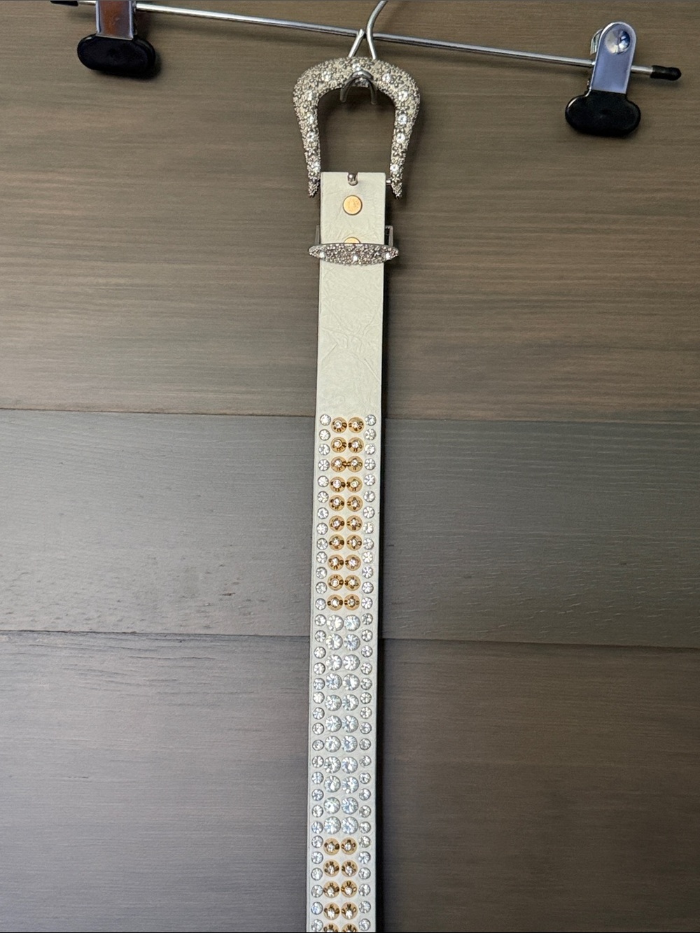 Vintage B.B. Simon Crystal-Embellished White Women's Belt with Gold Accents